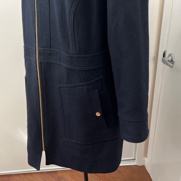 MICHAEL KORS Zip-Up Removable Hood Wool Coat Women Deep Black Lined Goldcolor 1X - Picture 6 of 16